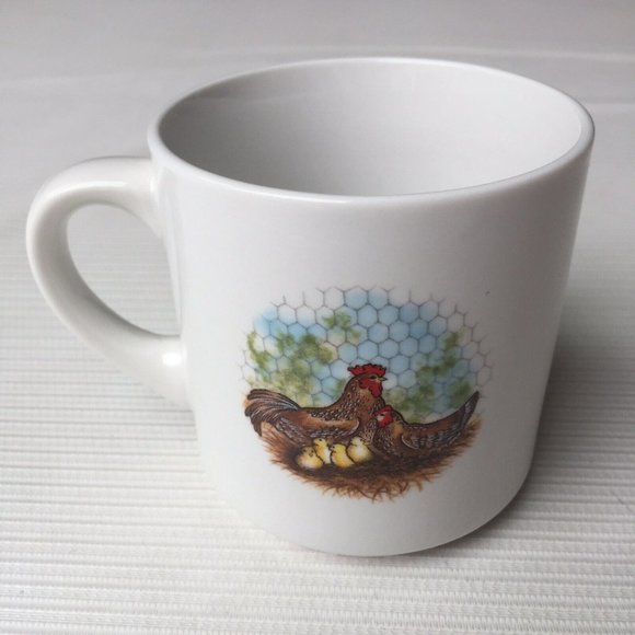 Rooster Art Coffee Mug Tea Cup Chicken Farmhouse Rustic Country White Set of 5 - Picture 5 of 12